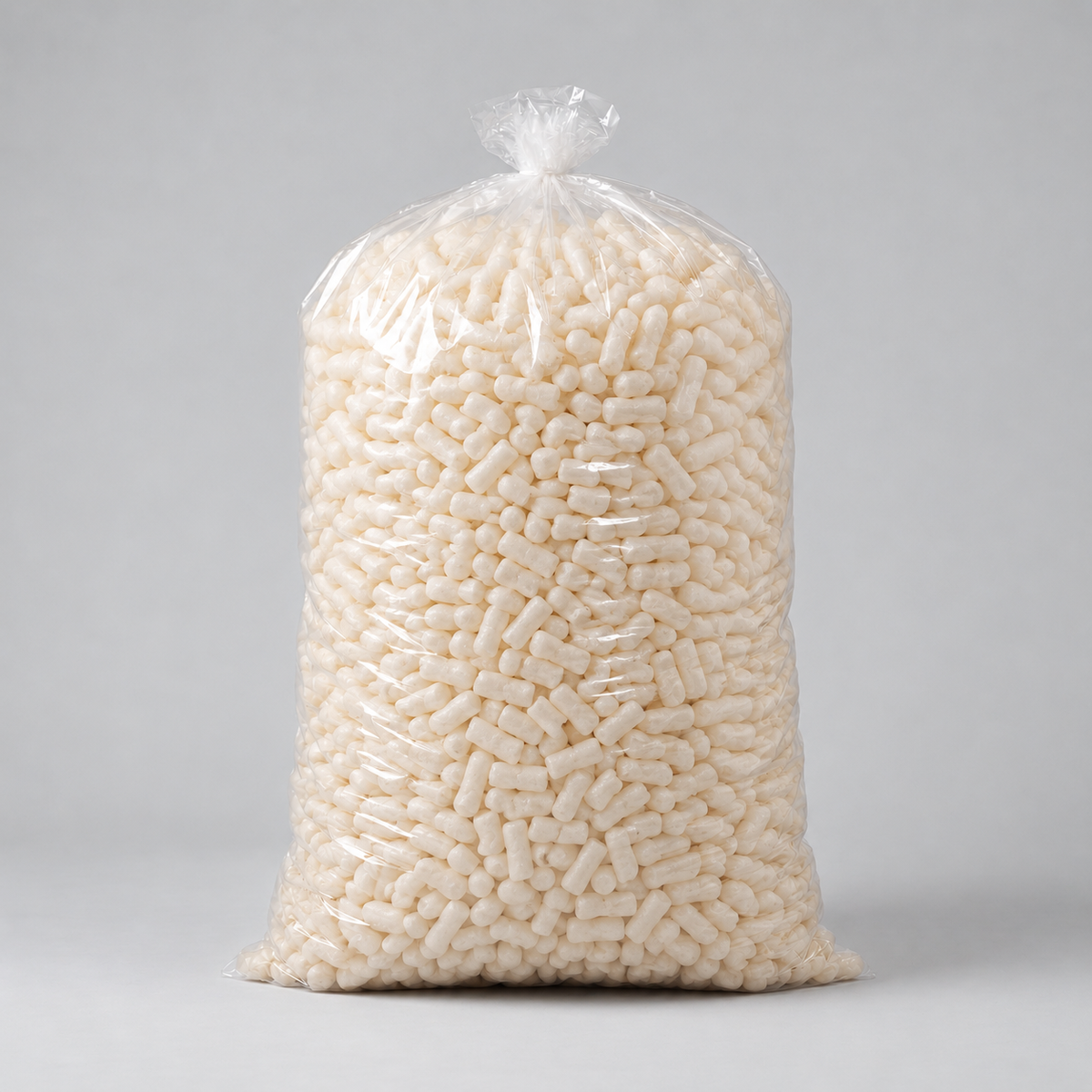 Clear bag of cream packing peanuts