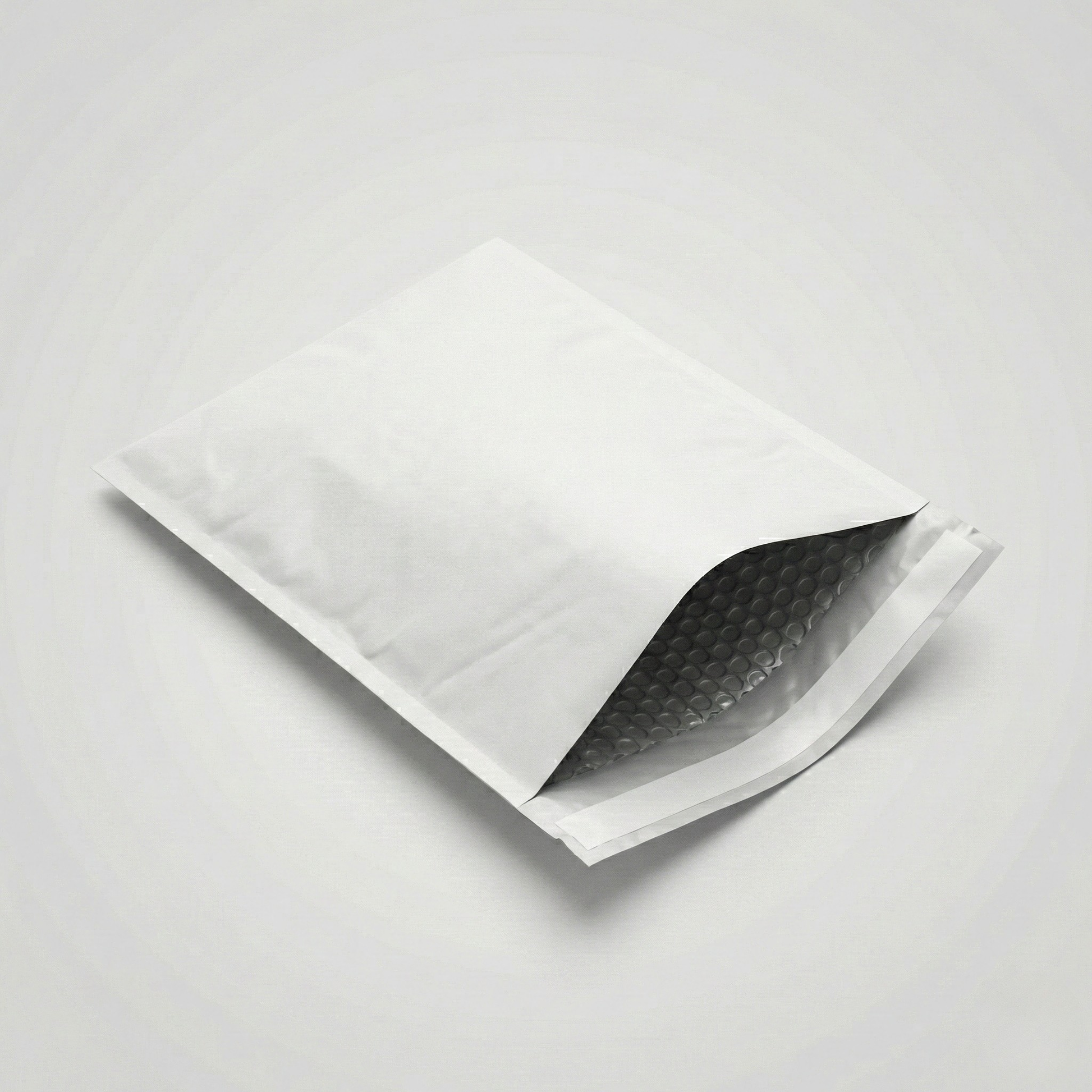 White bubble mailer on a light gray background